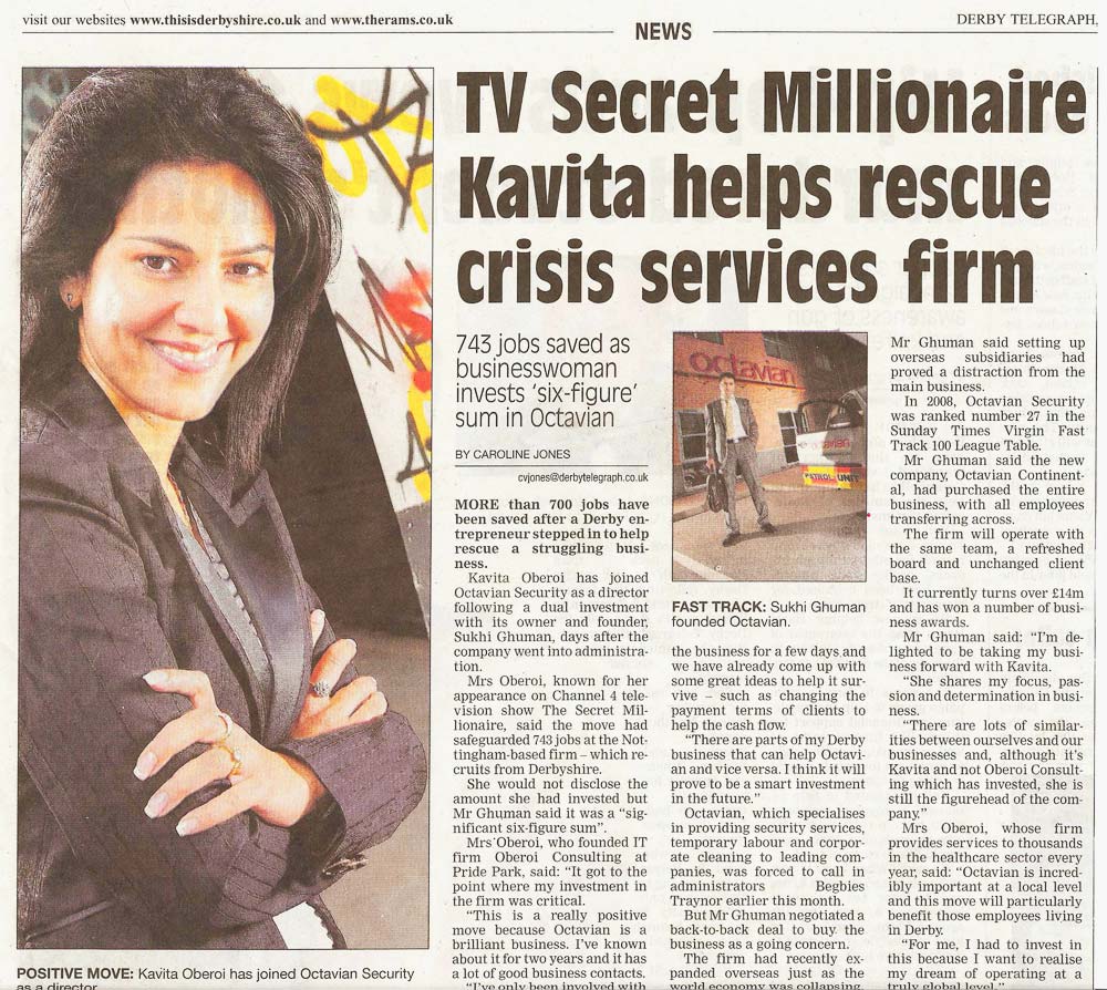 TV Secret Millionaire Kavita helps rescue crisis services firm