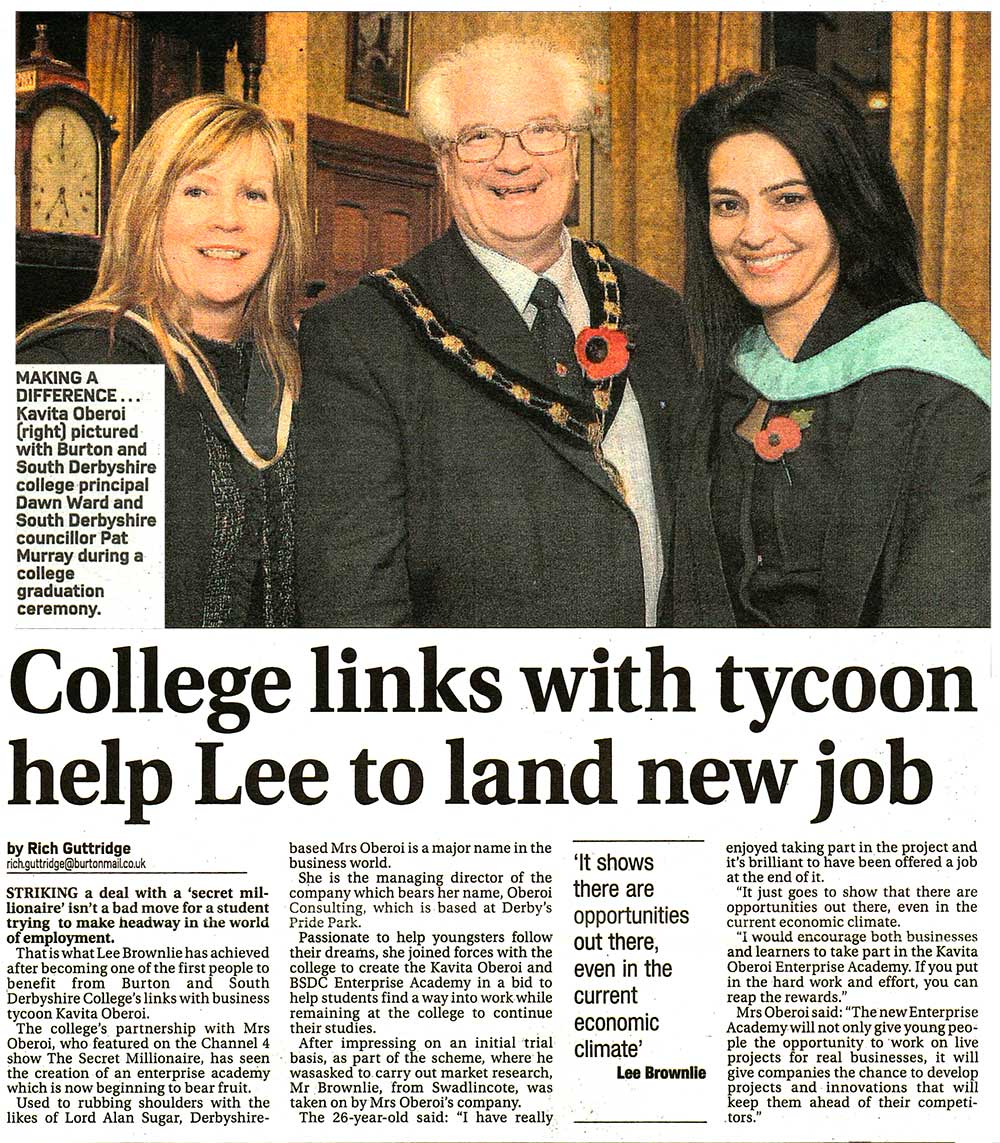 College Links With Tycoon - Kavita Oberoi OBE