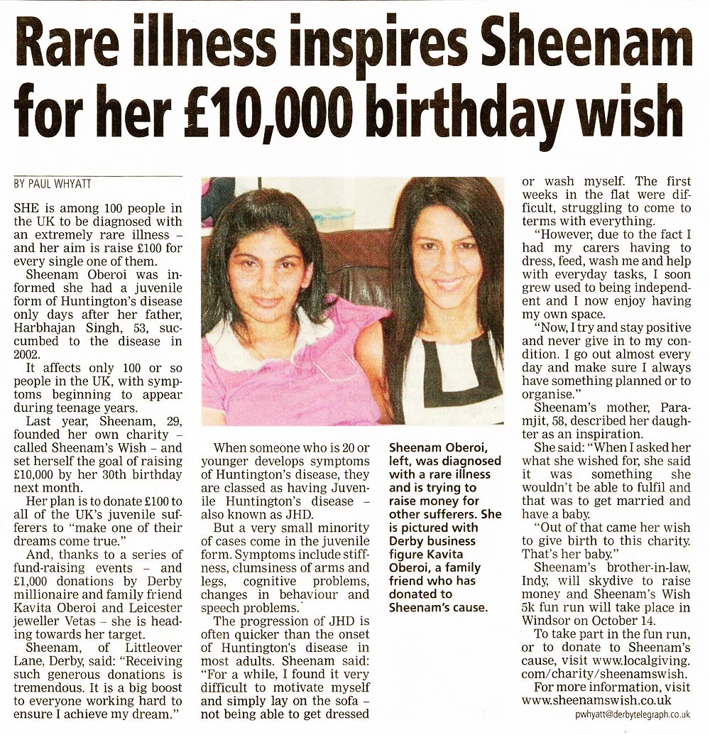 Rare Illness Inspires Sheenam For Her £10,000 Birthday Wish - Kavita Oberoi OBE