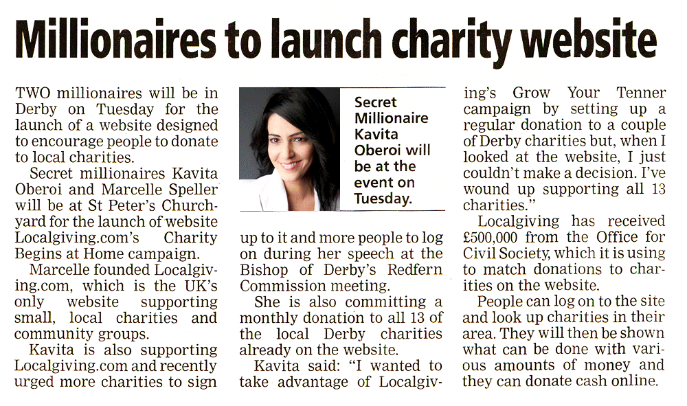 Millionaires to Launch Charity Website - Kavita Oberoi OBE