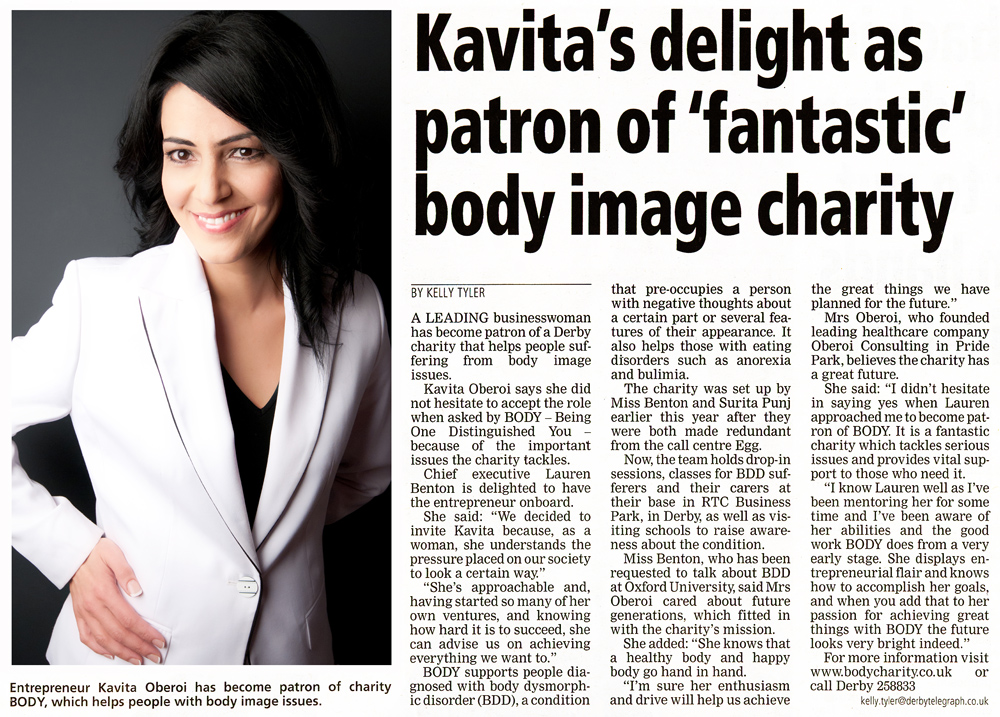 Kavita's Delight as Patron of "Fantastic" Body Image Charity - Kavita Oberoi OBE