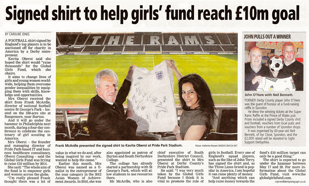 Signed Shirt to Help Girls' Fund Reach £10m Goal - Kavita Oberoi OBE