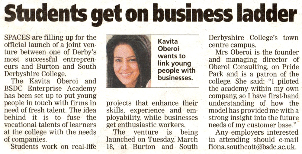 Students Get On Business Ladder - Kavita Oberoi OBE